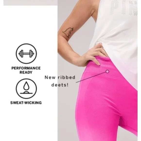 Victoria's Secret‎ PINK Active Neon Pink Dip Dye Ombre Ribbed Leggings Size S - Picture 3 of 12